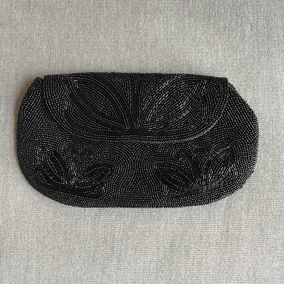 Mid Century Navy Glass Bead Swirl Pattern Clutch by Bags By Josef main image 0